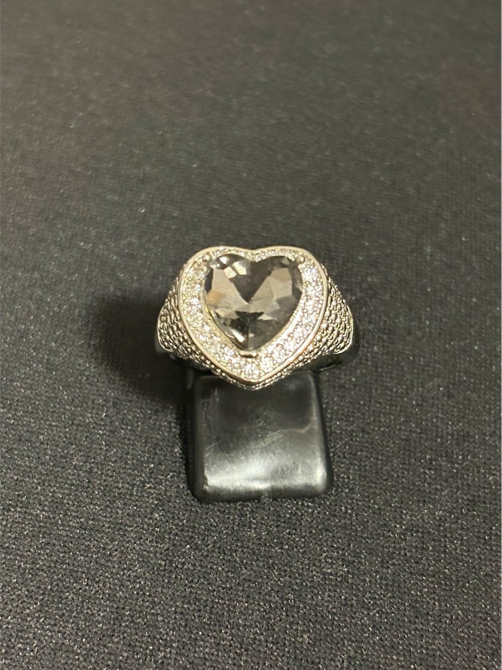 Silver Heart Crystal Statement Ring - Sparkling Clear
